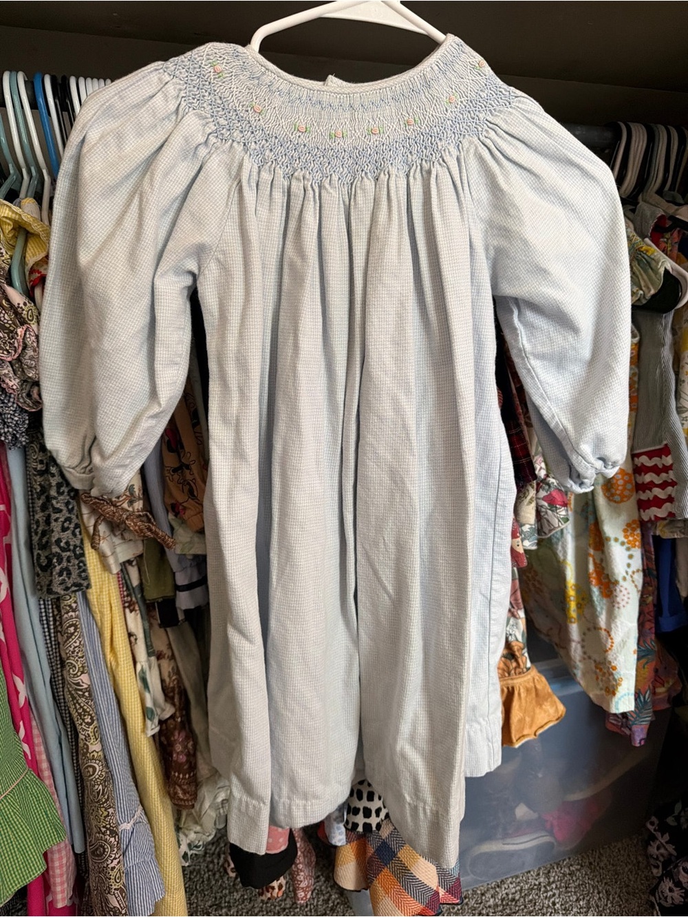 Light Blue Smocked Long Sleeve Dress
